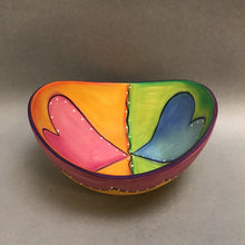 Load image into Gallery viewer, Signed Pottery Bowl, Orange &amp; Green w/ Hearts (~3x6.5x6)
