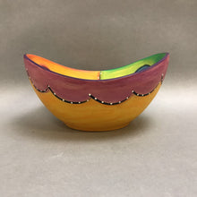 Load image into Gallery viewer, Signed Pottery Bowl, Orange &amp; Green w/ Hearts (~3x6.5x6)
