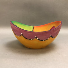 Load image into Gallery viewer, Signed Pottery Bowl, Orange &amp; Green w/ Hearts (~3x6.5x6)
