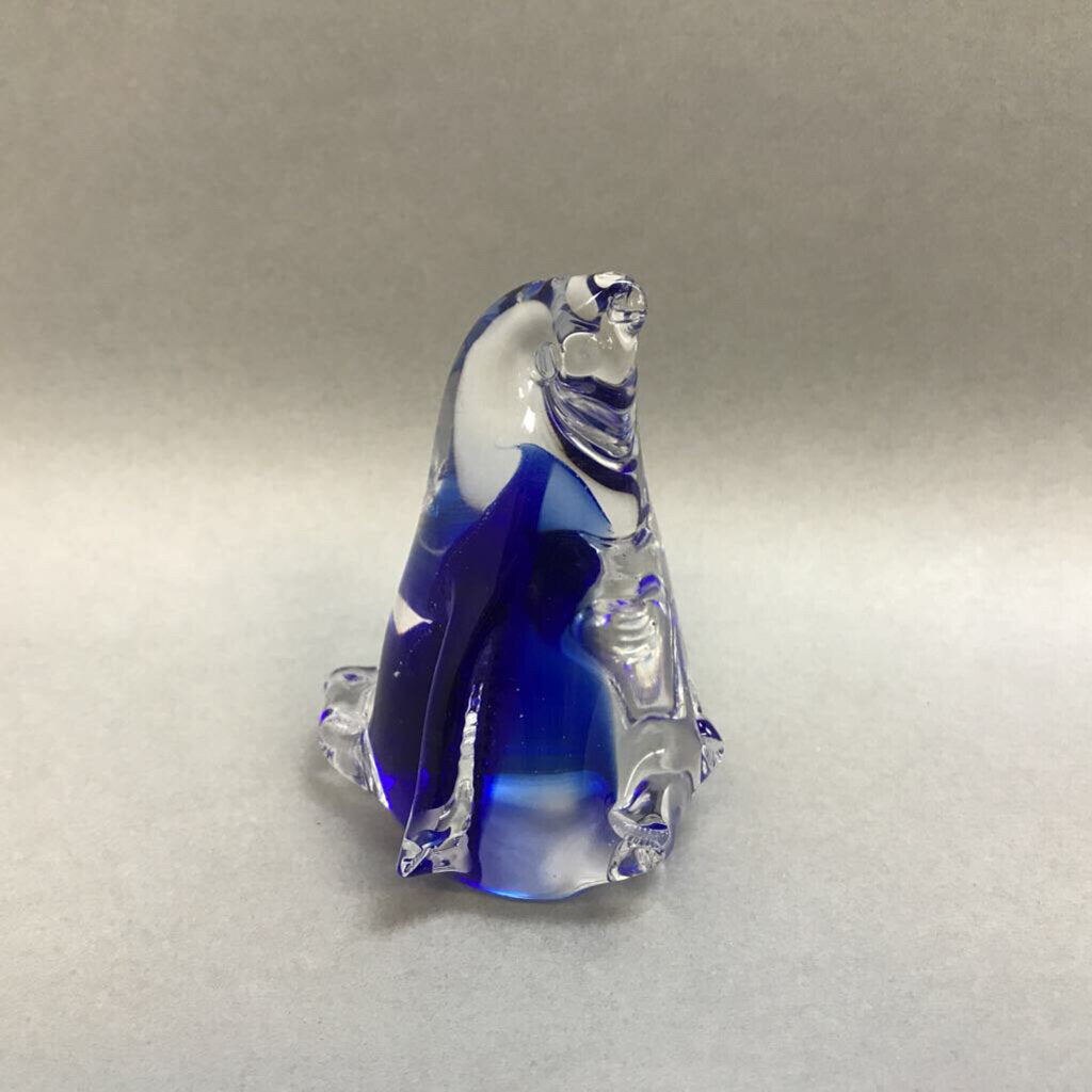 Blue, Clear, Frosted Glass Penguin Paperweight (3