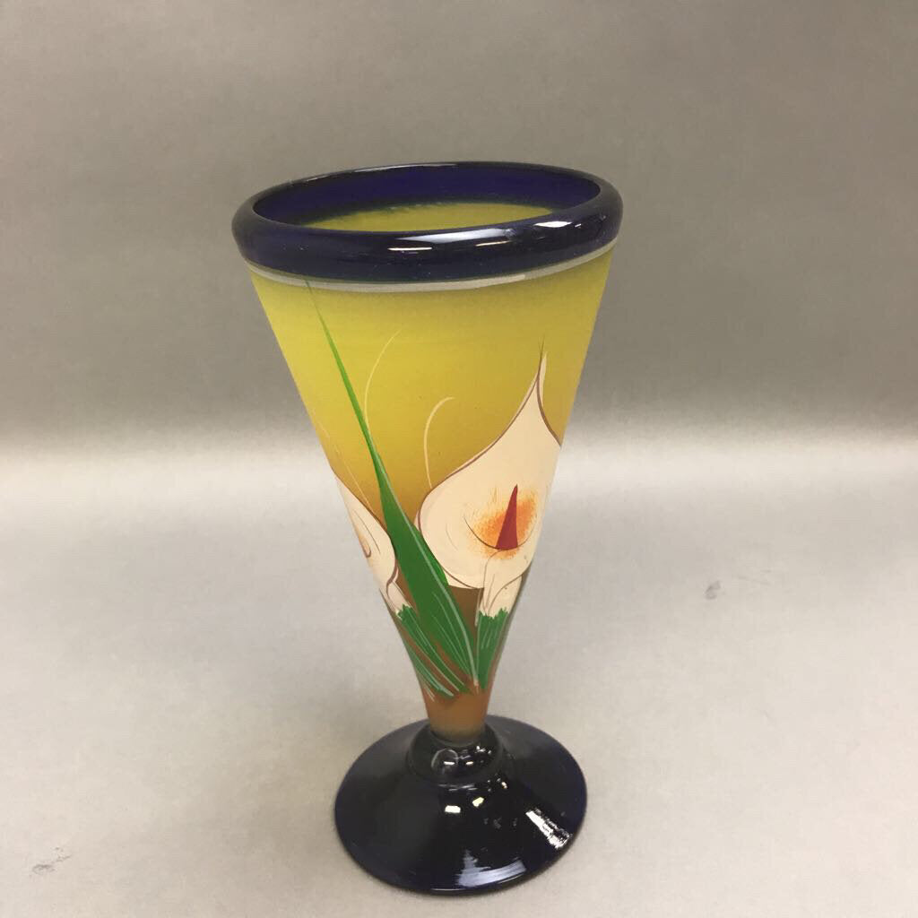 Hand Painted Footed Glass Vase (8