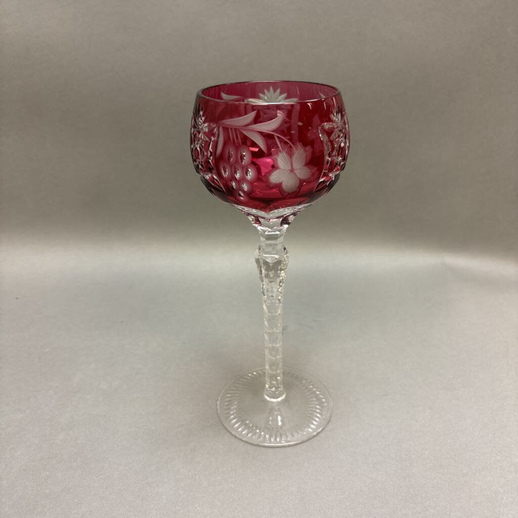 Vintage Cranberry Red Bohemian Crystal Goblet Glass (8.5