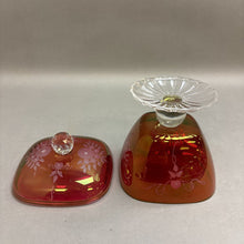 Load image into Gallery viewer, Vintage Cranberry Red Bohemian Pedestal Etched Crystal Lidded Candy Dish (8.5&quot;)
