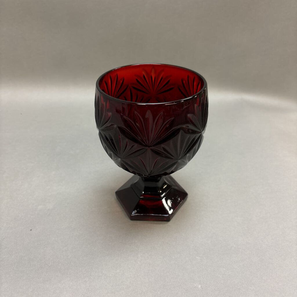 Vintage Ruby Red Cut Glass Pedestal Candy Bowl (6