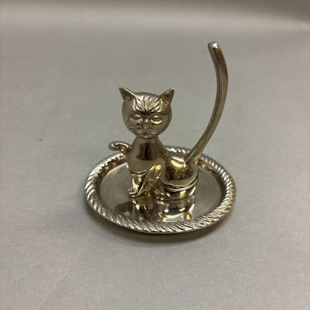 Vintage Cat Kitty Silver Plated Ring Holder Long Tail (4