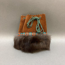 Load image into Gallery viewer, Small Brown Suede Pouch with Fur (5&quot;)
