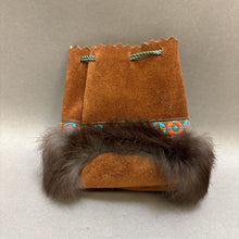 Load image into Gallery viewer, Small Brown Suede Pouch with Fur (5&quot;)
