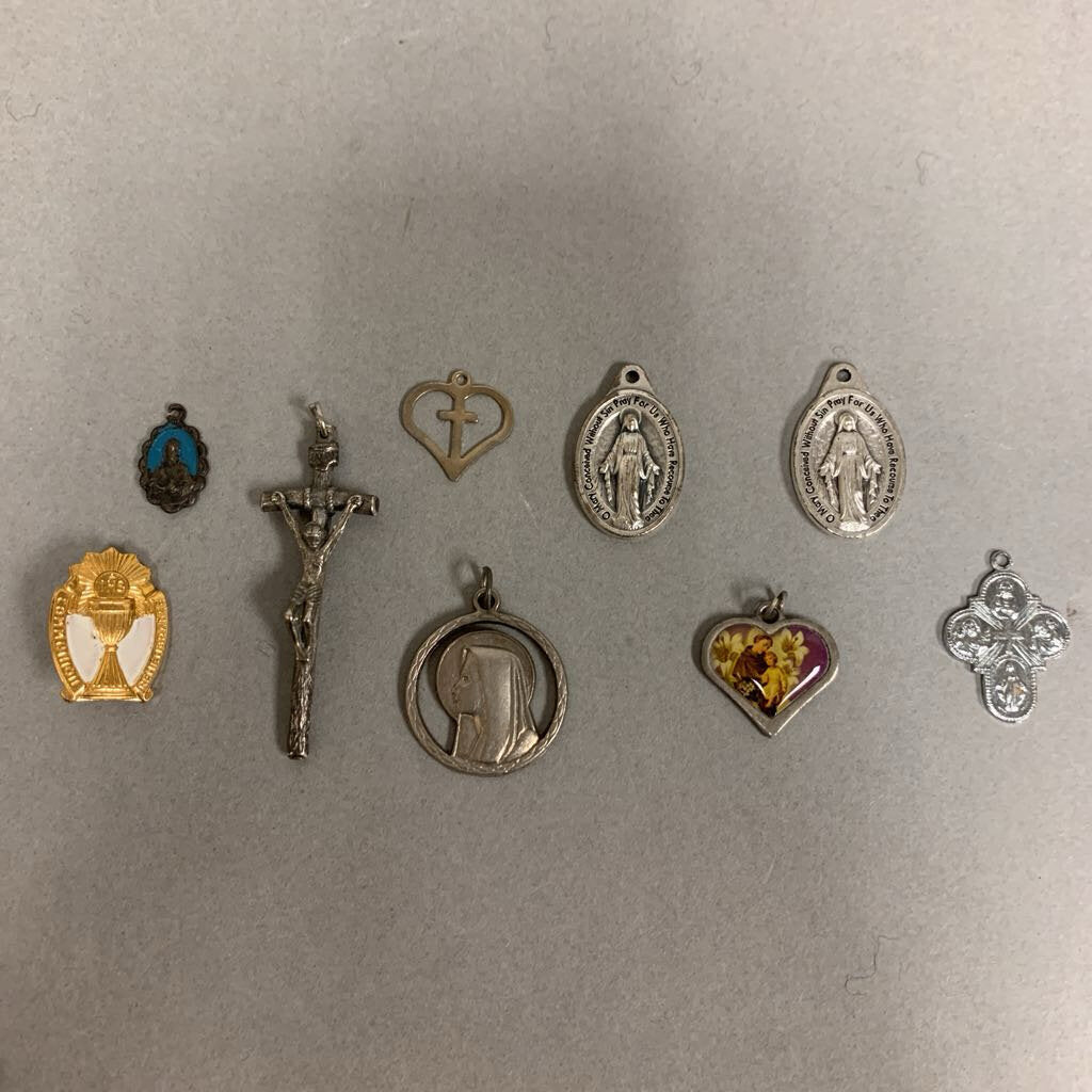 Vintage Catholic Religious Charms & Pin