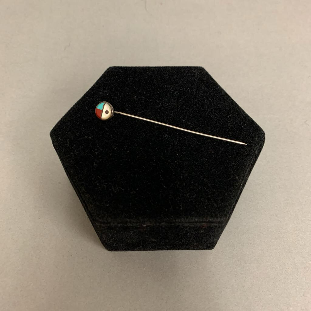 Vintage Sterling Inlay Zuni Sun Face Stick Pin (2.75