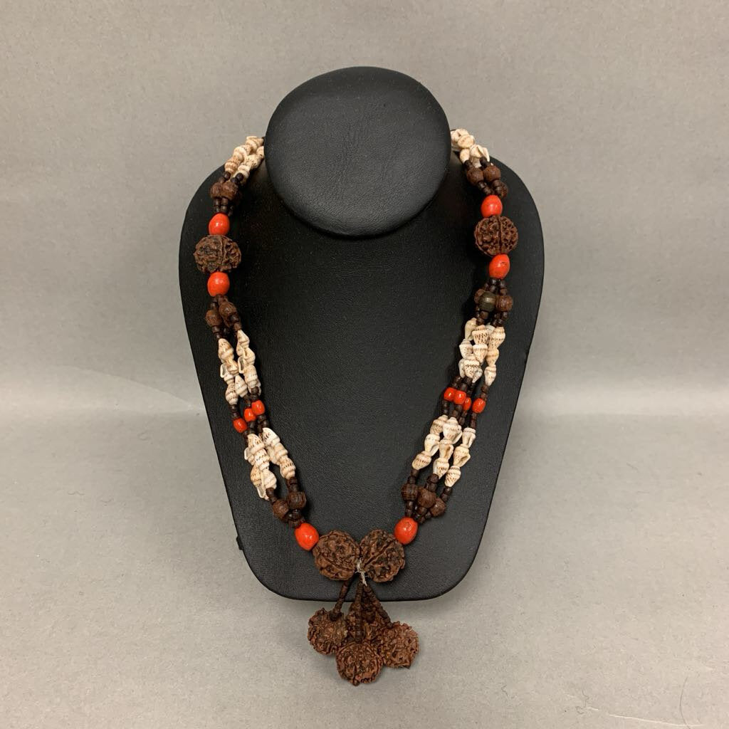 Vintage Rudraksha Seed Shell Prayer Bead Necklace (32