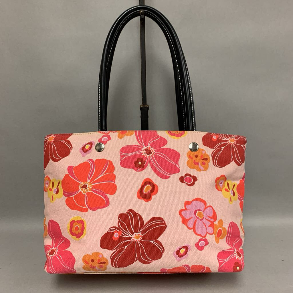 New York Minute Pink Floral Canvas Faux Leather Handle Purse (9x14x4