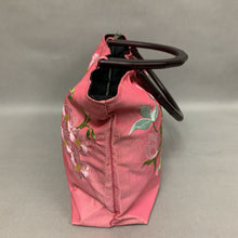 Load image into Gallery viewer, Pink Floral Embroidered Silk Wood Handle Purse (8.5x16x4&quot;)
