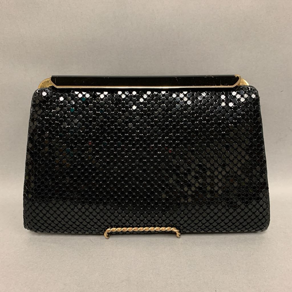 Vintage Whiting & Davis Black Metal Mesh Clutch Purse (6x9x1