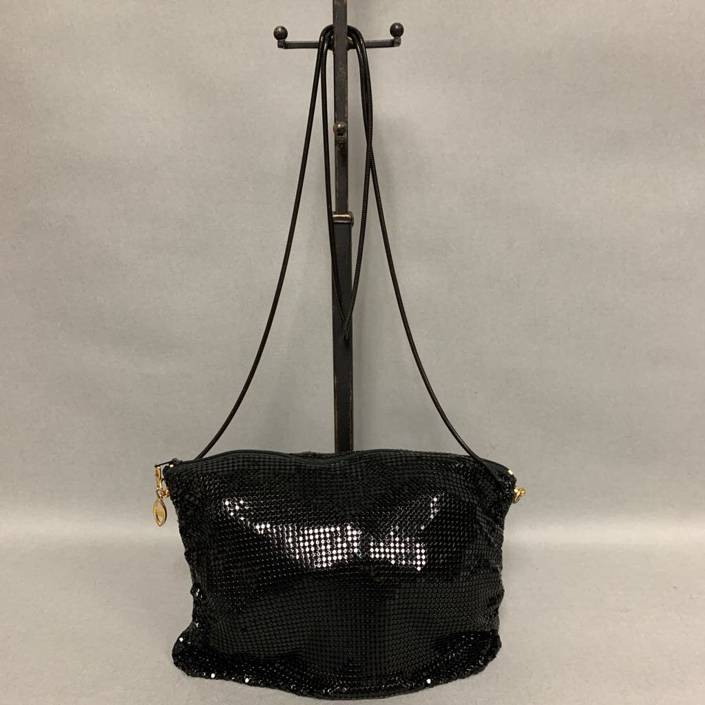 Vintage Black Metal Mesh Chain Strap Evening Bag Purse (8x9.5