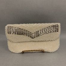 Load image into Gallery viewer, Vintage Pearl &amp; Silver Beaded Clutch Purse As-Is (4x7&quot;)
