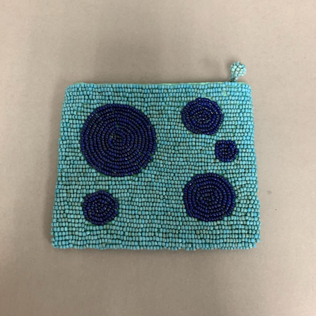 Blue Dot Beaded Coin Purse (4x5