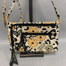 Load image into Gallery viewer, Vera Bradley Yellow &amp; Black Floral Quilted Crossbody Purse (5x8&quot;)
