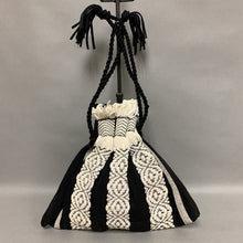 Load image into Gallery viewer, Vintage Black &amp; White Woven Stripe Drawstring Purse (11x12&quot;)
