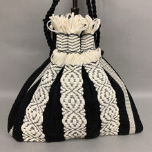 Load image into Gallery viewer, Vintage Black &amp; White Woven Stripe Drawstring Purse (11x12&quot;)
