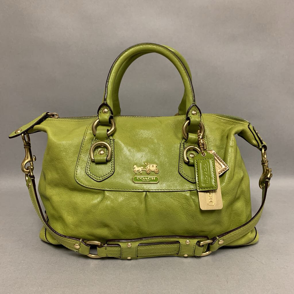 Coach Lime Green Leather Ashley Handbag Purse w/ Shoulder Strap (9x13x6