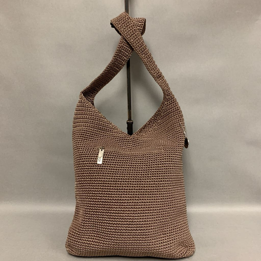 The Sak Taupe Crochet Hobo Bucket Purse (14x12