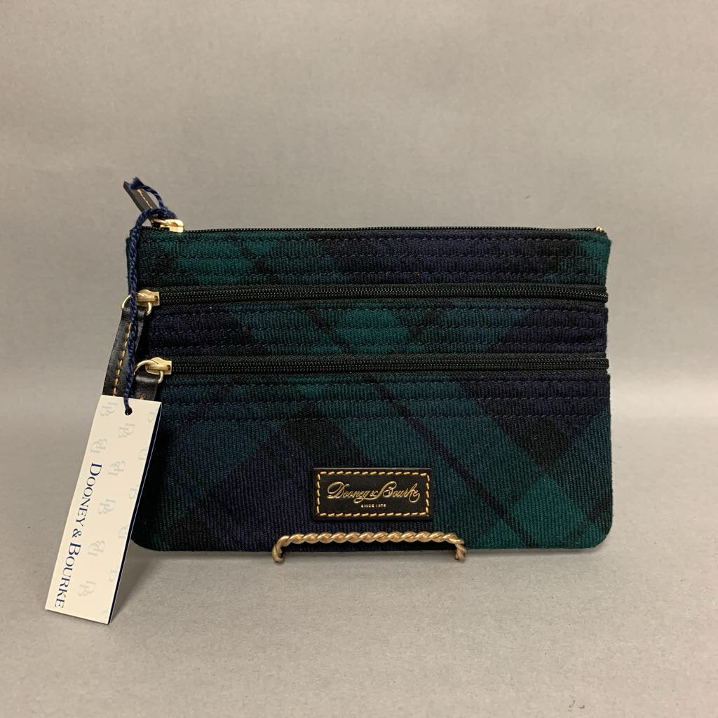 Dooney & Bourke Navy Green Plaid Zip Pouch NWT (5x7.5