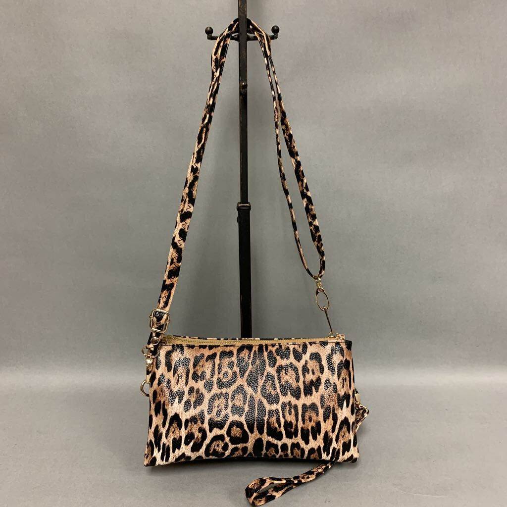 Caroline Hill Leopard Faux Leather Crossbody Bag Purse (5x9x2