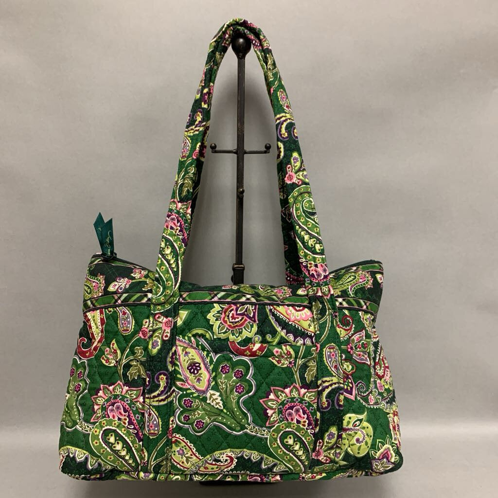 Vera Bradley Green Print Quilted Shoulder Tote Purse (10x14x4