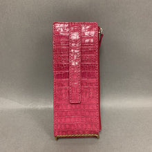 Load image into Gallery viewer, Lodis Pink Leather Croc Embossed Card Holder Zip Pouch (7.5x3&quot;)
