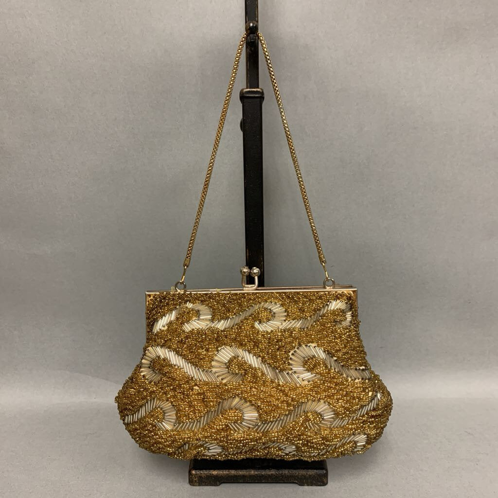 Vintage Walborg Beaded Hand Bag Evening Purse Gold Handle Made in Hong deals Kong