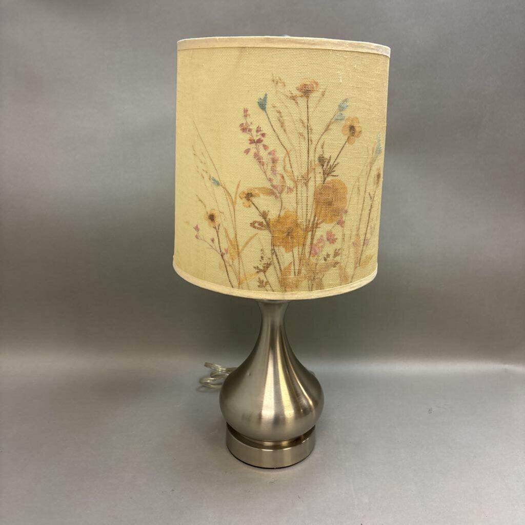 Brushed Silver Lamp with Floral Shade (21