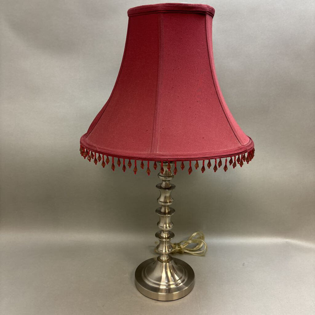 Brushed Silver Lamp with Maroon Shade (27