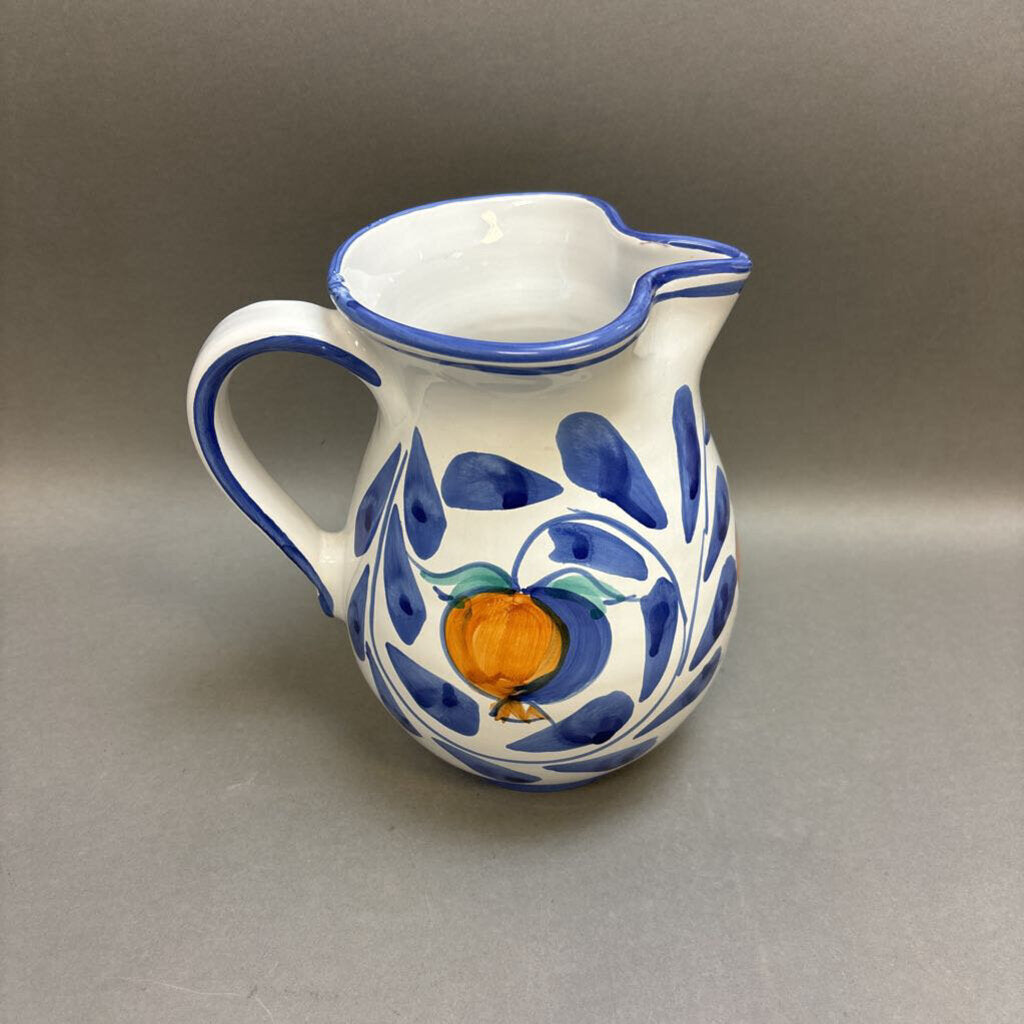 Duca Di Camastra Sicilian Oranges Italian Pottery Blue & White Pitcher (8