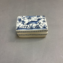 Load image into Gallery viewer, Vintage Hand Painted Blue &amp; White Trinket Box (3.5&quot; x 1.5&quot; x 2&quot;)
