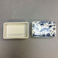 Load image into Gallery viewer, Vintage Hand Painted Blue &amp; White Trinket Box (3.5&quot; x 1.5&quot; x 2&quot;)
