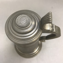 Load image into Gallery viewer, Vintage Pewter Beer Stein with Coin Top (9&quot;)
