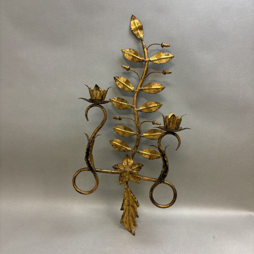 Golden Vine & Leaf Candle Sconce (27x12.5x7)