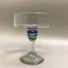 Load image into Gallery viewer, Margarita Glass Mexican Hand Blown Thick Glass Blue Green Bands On Stem
