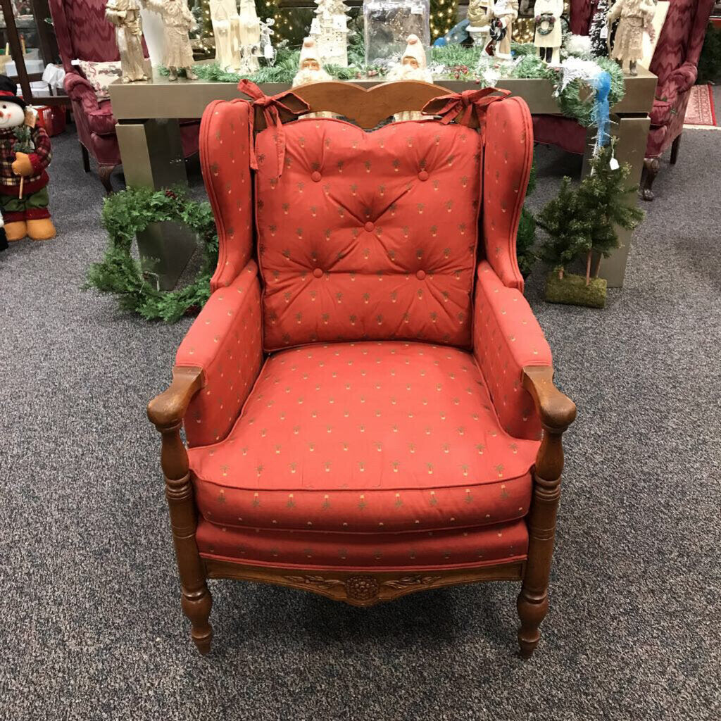 Red Palm Tree Upholstered Wing Back Arm Chair