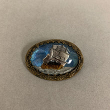 Load image into Gallery viewer, Victorian Brass Reverse Painted Ship Bubble Glass Brooch Pin (1.75&quot;)
