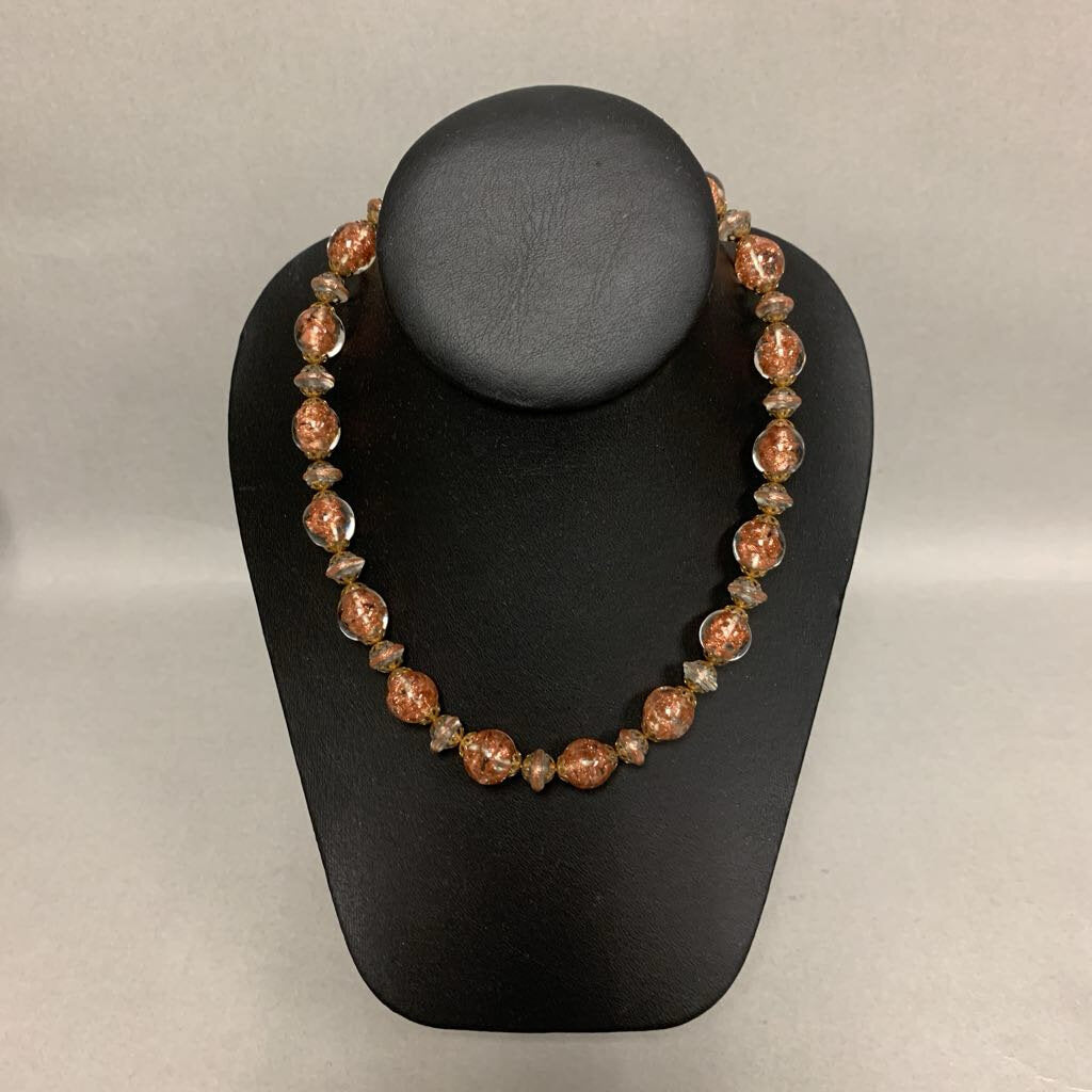 Vintage Goldstone Swirl Venetian Glass Bead Necklace (17