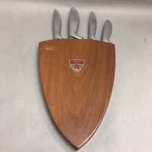 Load image into Gallery viewer, Vintage Gerber Legendary Blades 4 Kitchen Knife Set Wall Mount Shield (16&quot;)

