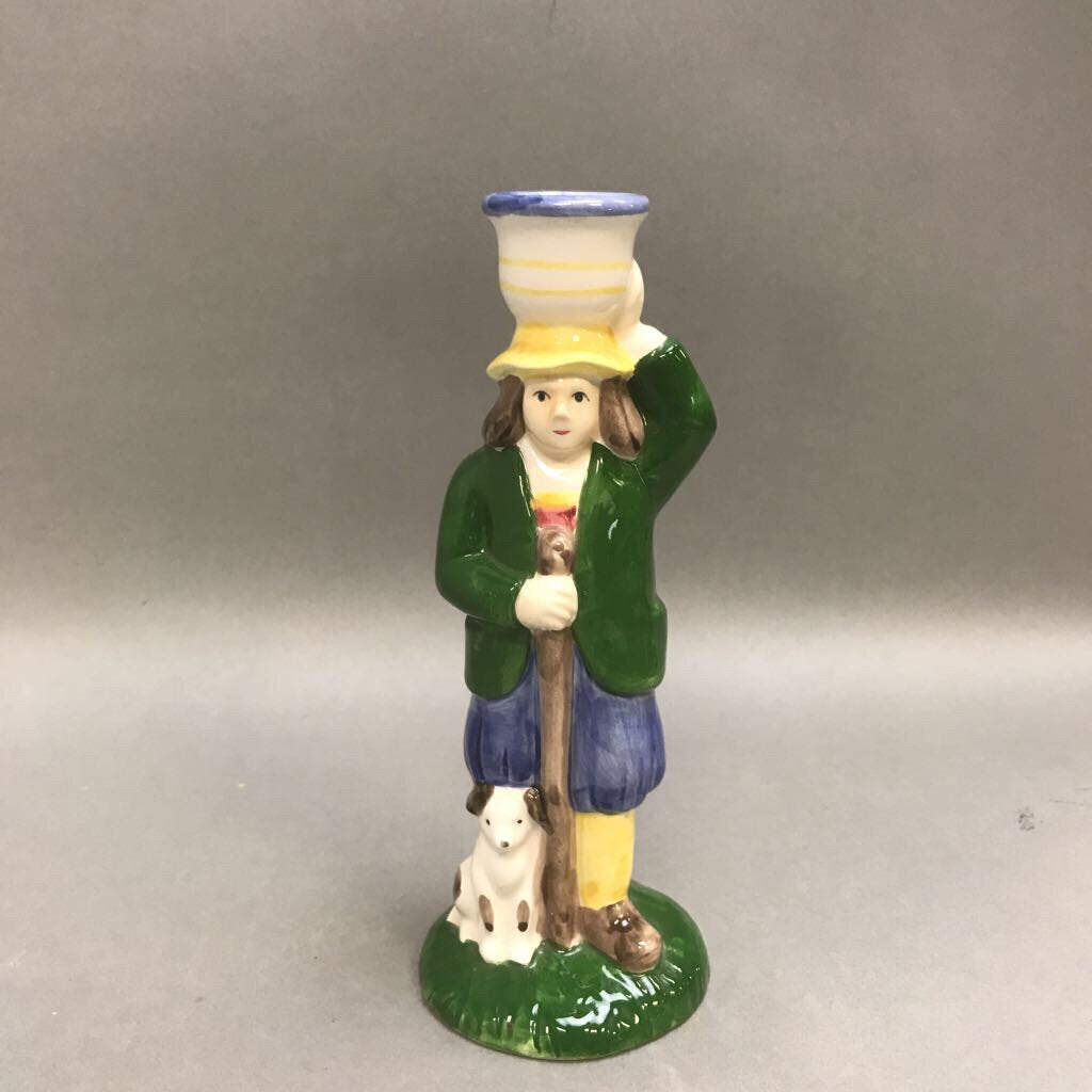 1992 The Haldon Group Porcelain Candle Stick Boy w Dog (8.5