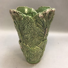 Load image into Gallery viewer, Green Glazed Pottery Vase Lettuce / Cabbage Leaves As Is (9.5&quot;)
