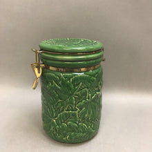 Load image into Gallery viewer, Jay Willfred Green Ceramic Canister Leaves (8&quot;)
