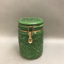 Load image into Gallery viewer, Jay Willfred Green Ceramic Canister Leaves (8&quot;)
