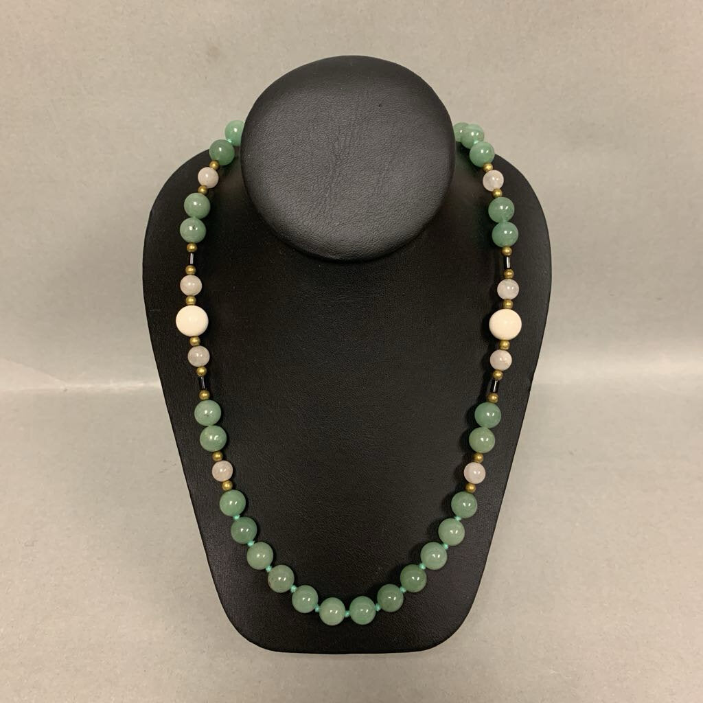 Jade Rose Quartz Marble Bead Knotted Necklace (30