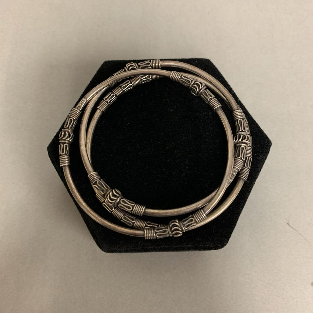 Balinese Sterling Bangle Bracelet Set of 3 (2.75