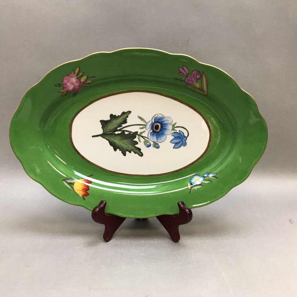 Green Floral Serving Platter (13.5x9)