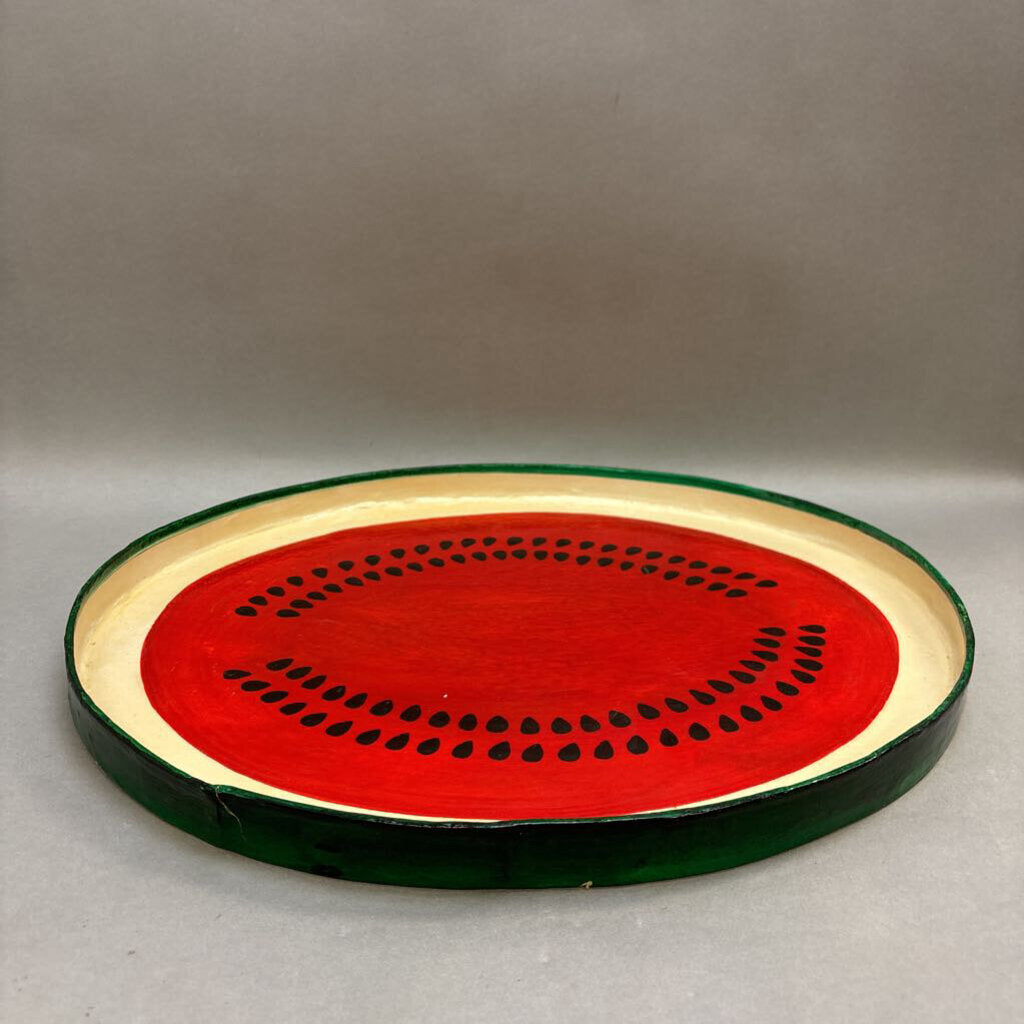 Lacquered Paper Mache Watermelon Tray - Made in Mexico (18.5x15)